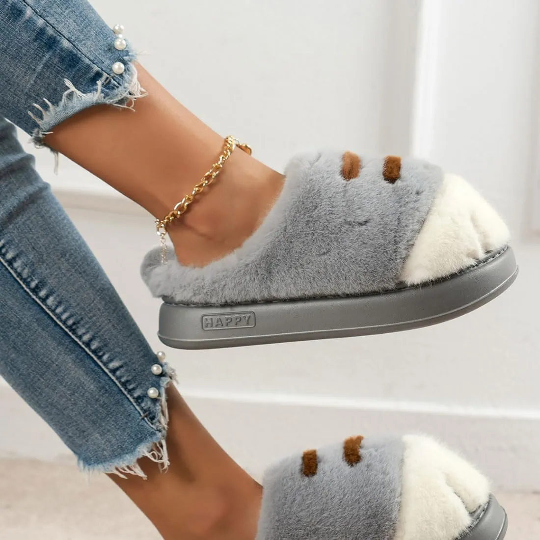 Cat Paw Slippers, Winter Warm Platform Cat Feet Slippers, Cute Fluffy Animal Cat Paw Slippers for Women