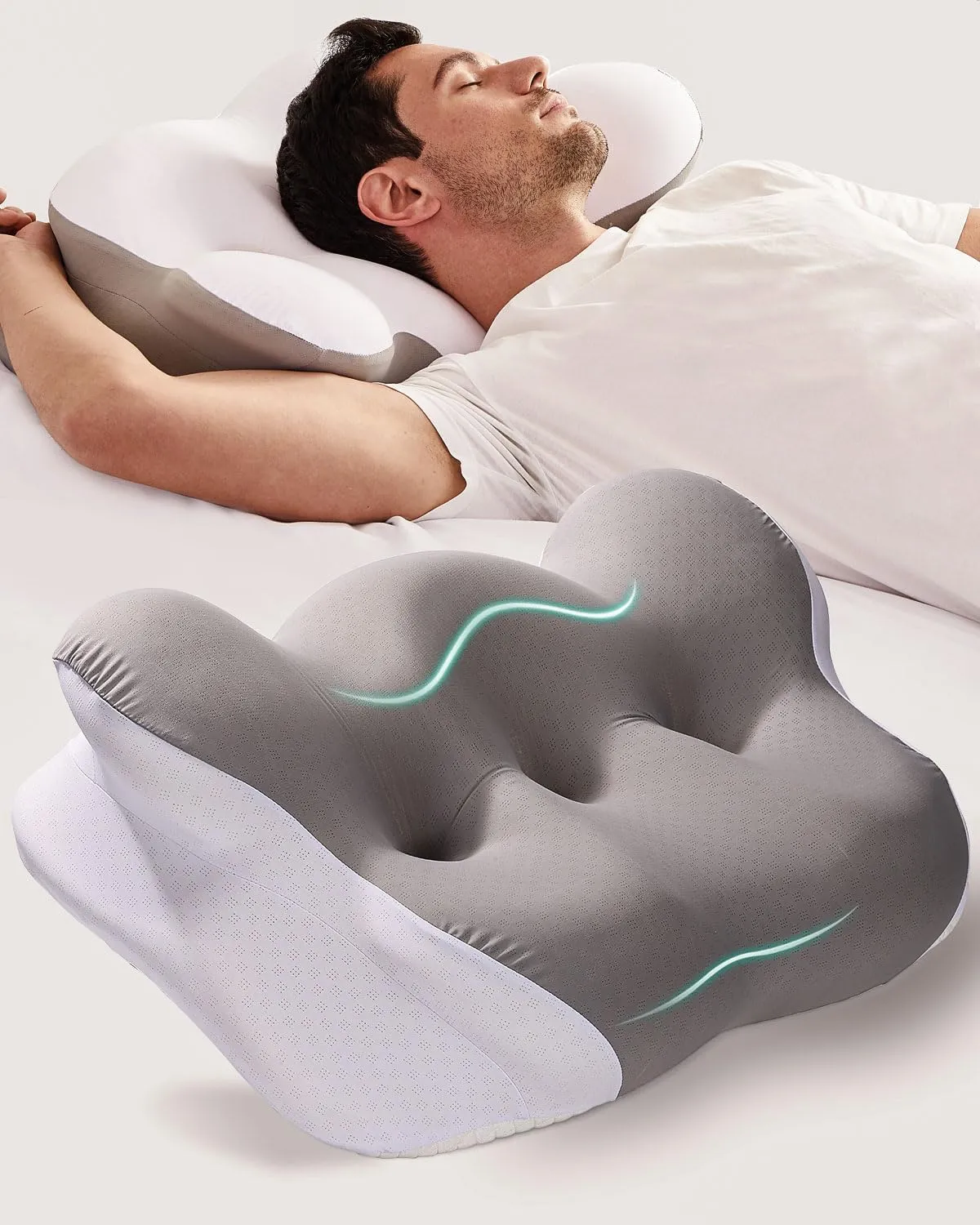 Cervical Neck Pillow, Memory Foam Pillows for Neck Pain Relief, Ergonomic Contour Cooling Pillow for Side Sleeper Pillow Adults & Stomach Sleepers Neck Shoulder (Gray, 24" L x 14" W)