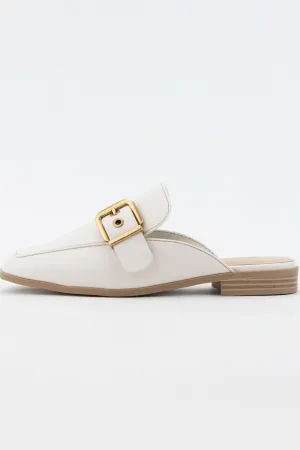 Chantal Buckled Slide Mule Flat Shoes Off White
