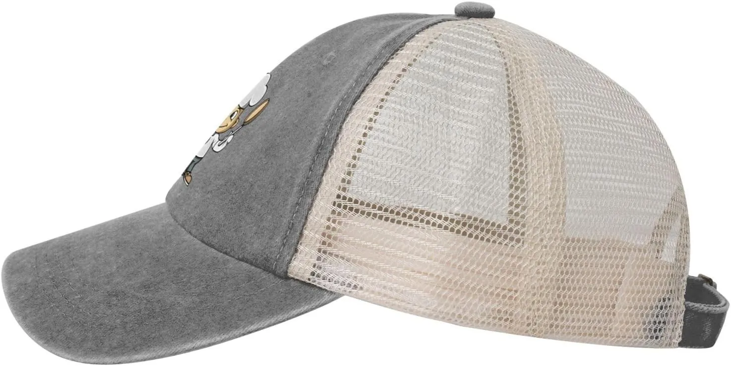 Chef with Spatula and Frying Pan Baseball Cap Women Men Mesh Back Denim Hat Vintage Trucker Hats Dad Caps