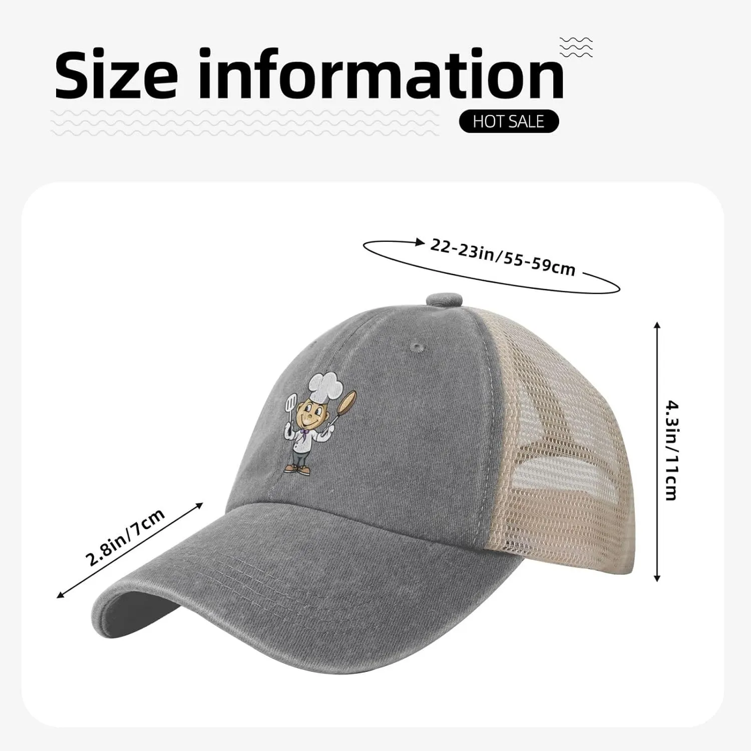 Chef with Spatula and Frying Pan Baseball Cap Women Men Mesh Back Denim Hat Vintage Trucker Hats Dad Caps