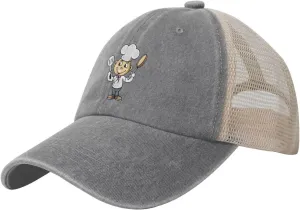 Chef with Spatula and Frying Pan Baseball Cap Women Men Mesh Back Denim Hat Vintage Trucker Hats Dad Caps