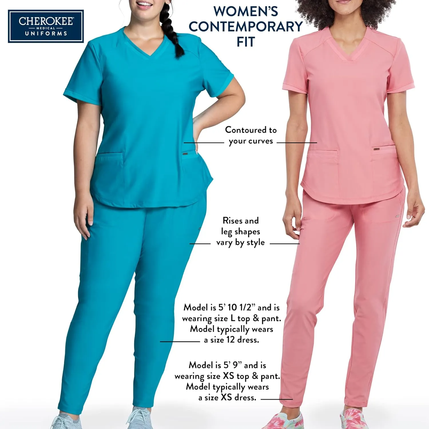 Cherokee Scrubs for Women Mid Rise Straight Leg Scrub Pants For Women Pull-on Bottoms with 6 Pockets & 360° Stretch - CK002