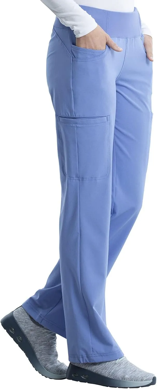 Cherokee Scrubs for Women Mid Rise Straight Leg Scrub Pants For Women Pull-on Bottoms with 6 Pockets & 360° Stretch - CK002