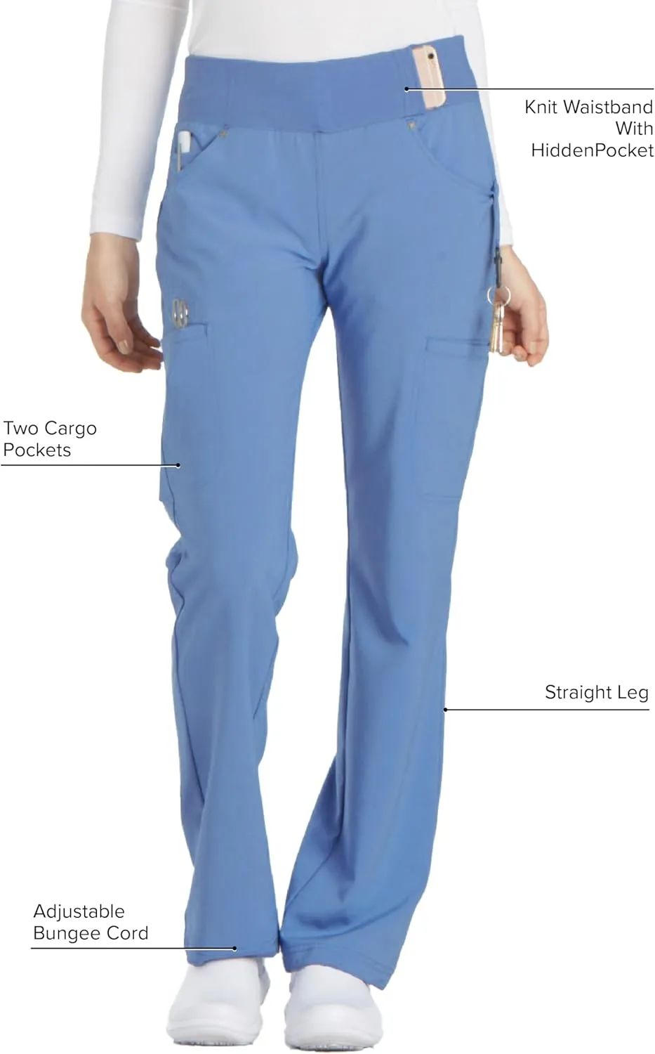 Cherokee Scrubs for Women Mid Rise Straight Leg Scrub Pants For Women Pull-on Bottoms with 6 Pockets & 360° Stretch - CK002