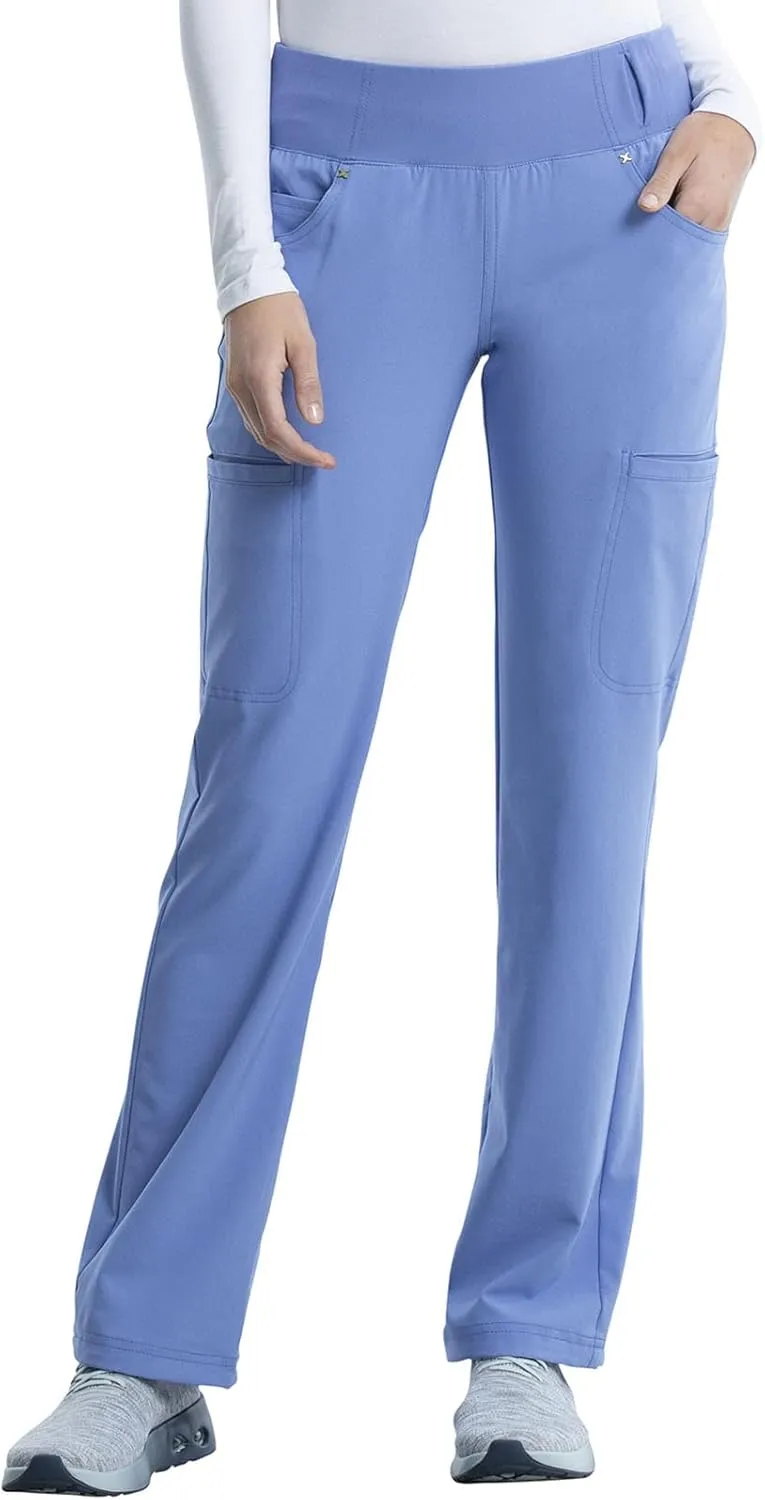 Cherokee Scrubs for Women Mid Rise Straight Leg Scrub Pants For Women Pull-on Bottoms with 6 Pockets & 360° Stretch - CK002