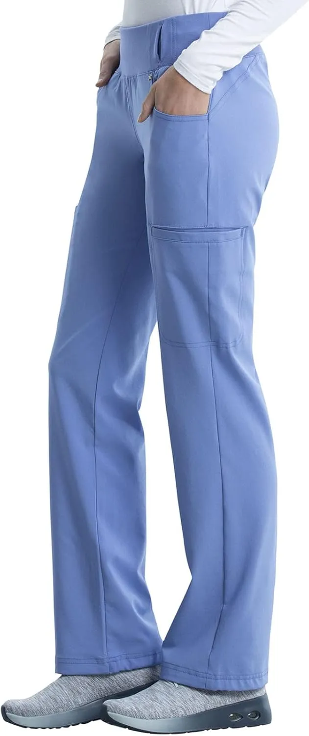 Cherokee Scrubs for Women Mid Rise Straight Leg Scrub Pants For Women Pull-on Bottoms with 6 Pockets & 360° Stretch - CK002