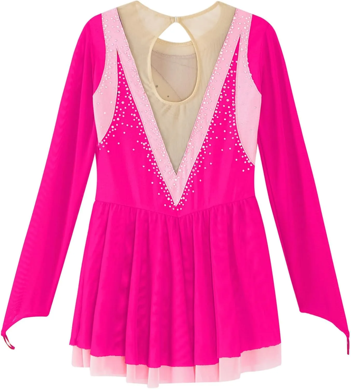 CHICTRY Figure Skating Dress Girls Long Sleeve Patchwork Ballet Dress Leotard with Wrap Skirt Outfit