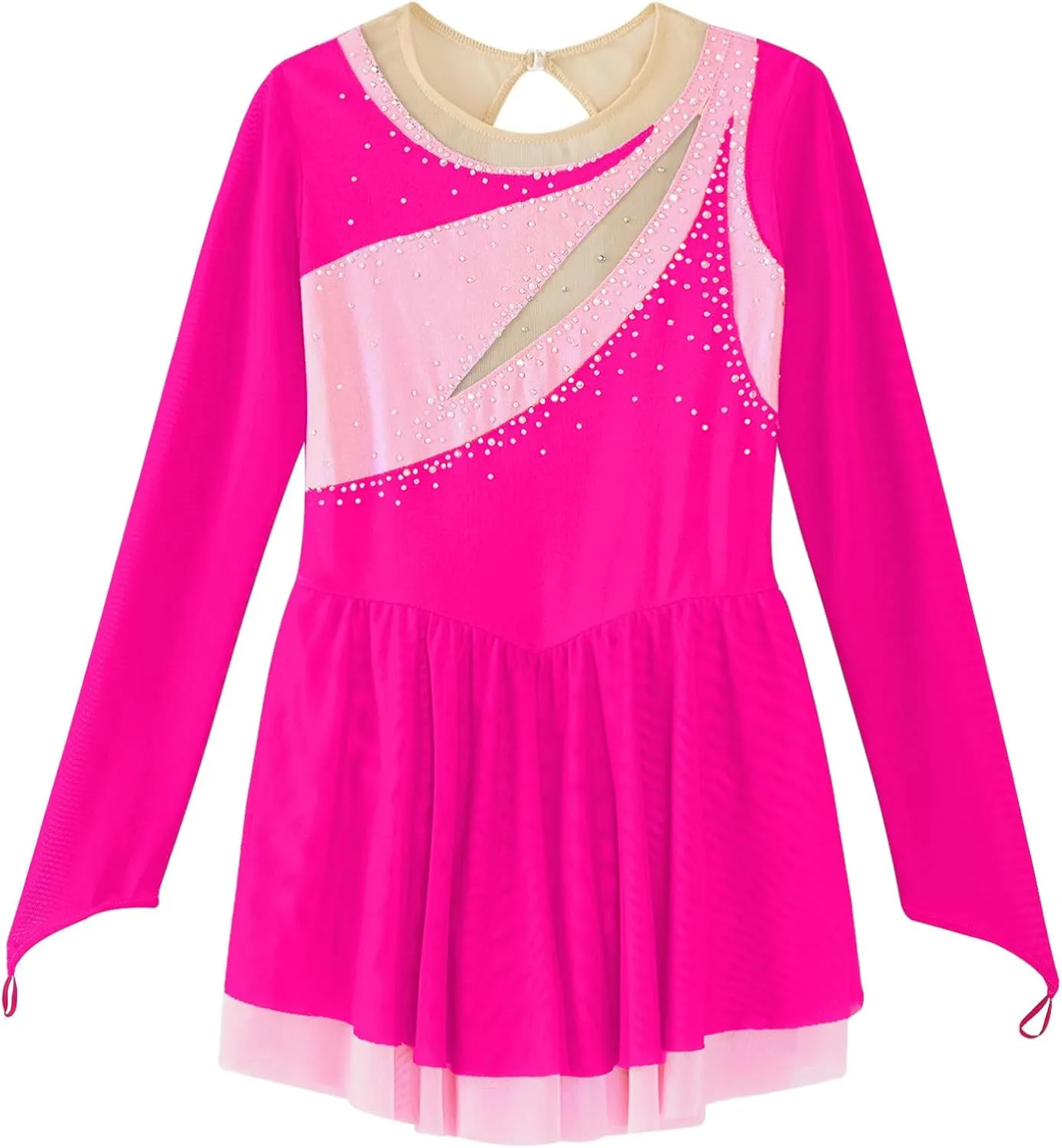 CHICTRY Figure Skating Dress Girls Long Sleeve Patchwork Ballet Dress Leotard with Wrap Skirt Outfit