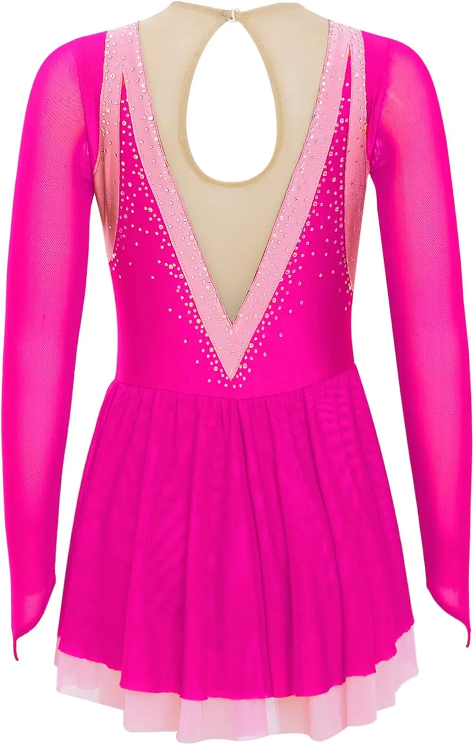 CHICTRY Figure Skating Dress Girls Long Sleeve Patchwork Ballet Dress Leotard with Wrap Skirt Outfit