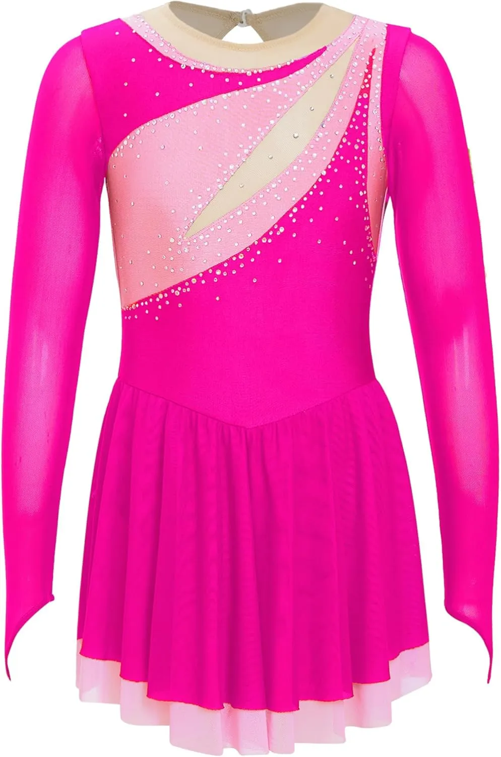 CHICTRY Figure Skating Dress Girls Long Sleeve Patchwork Ballet Dress Leotard with Wrap Skirt Outfit