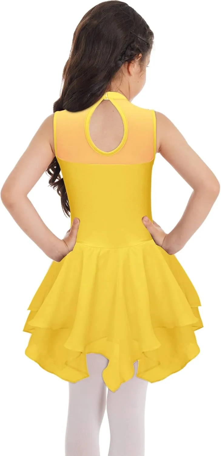CHICTRY Kids Girls Mock Neck Sleeveless Ballet Dance Leotard Dress Shiny Rhinestone Figure Ice Skating Dresses