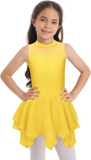 CHICTRY Kids Girls Mock Neck Sleeveless Ballet Dance Leotard Dress Shiny Rhinestone Figure Ice Skating Dresses
