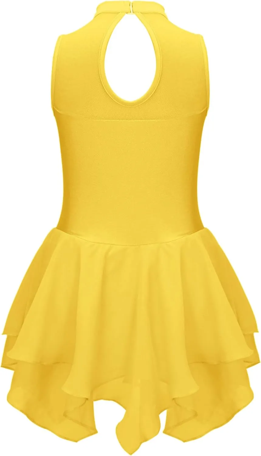 CHICTRY Kids Girls Mock Neck Sleeveless Ballet Dance Leotard Dress Shiny Rhinestone Figure Ice Skating Dresses