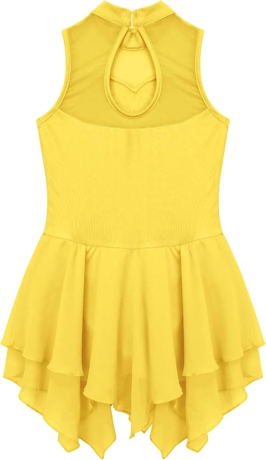 CHICTRY Kids Girls Mock Neck Sleeveless Ballet Dance Leotard Dress Shiny Rhinestone Figure Ice Skating Dresses