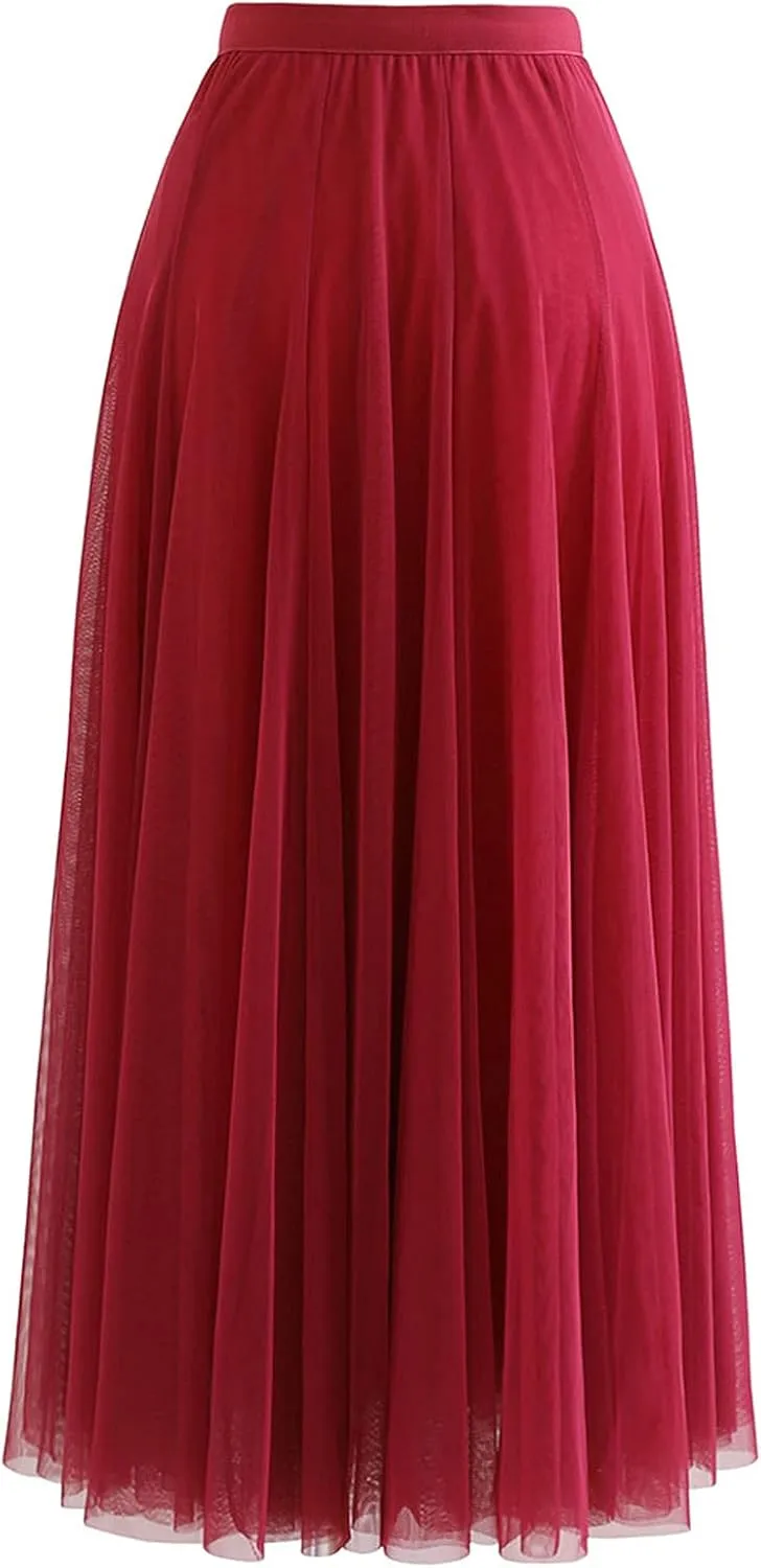 CHICWISH Women's Lilac/Cream/Grey/Pink/Black Layered Mesh Ballet Prom Party Tulle Tutu A-Line Maxi Skirt