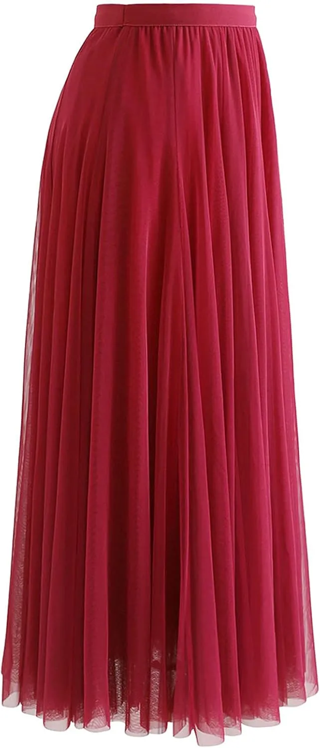 CHICWISH Women's Lilac/Cream/Grey/Pink/Black Layered Mesh Ballet Prom Party Tulle Tutu A-Line Maxi Skirt