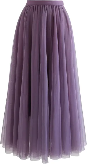 CHICWISH Women's Lilac/Cream/Grey/Pink/Black Layered Mesh Ballet Prom Party Tulle Tutu A-Line Maxi Skirt