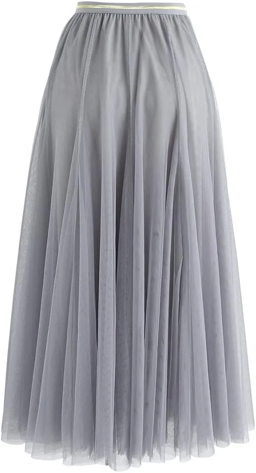 CHICWISH Women's Lilac/Cream/Grey/Pink/Black Layered Mesh Ballet Prom Party Tulle Tutu A-Line Maxi Skirt
