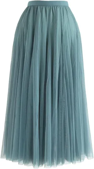 CHICWISH Women's Lilac/Cream/Grey/Pink/Black Layered Mesh Ballet Prom Party Tulle Tutu A-Line Maxi Skirt