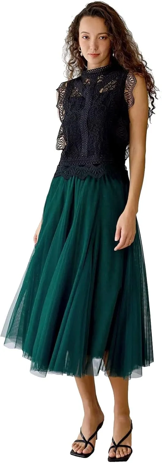 CHICWISH Women's Lilac/Cream/Grey/Pink/Black Layered Mesh Ballet Prom Party Tulle Tutu A-Line Maxi Skirt