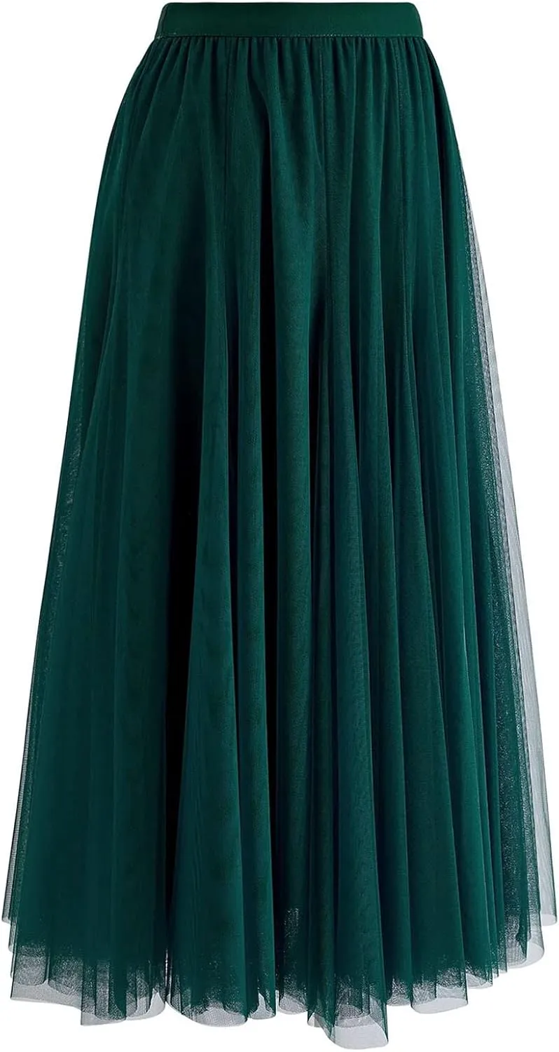 CHICWISH Women's Lilac/Cream/Grey/Pink/Black Layered Mesh Ballet Prom Party Tulle Tutu A-Line Maxi Skirt