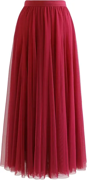 CHICWISH Women's Lilac/Cream/Grey/Pink/Black Layered Mesh Ballet Prom Party Tulle Tutu A-Line Maxi Skirt