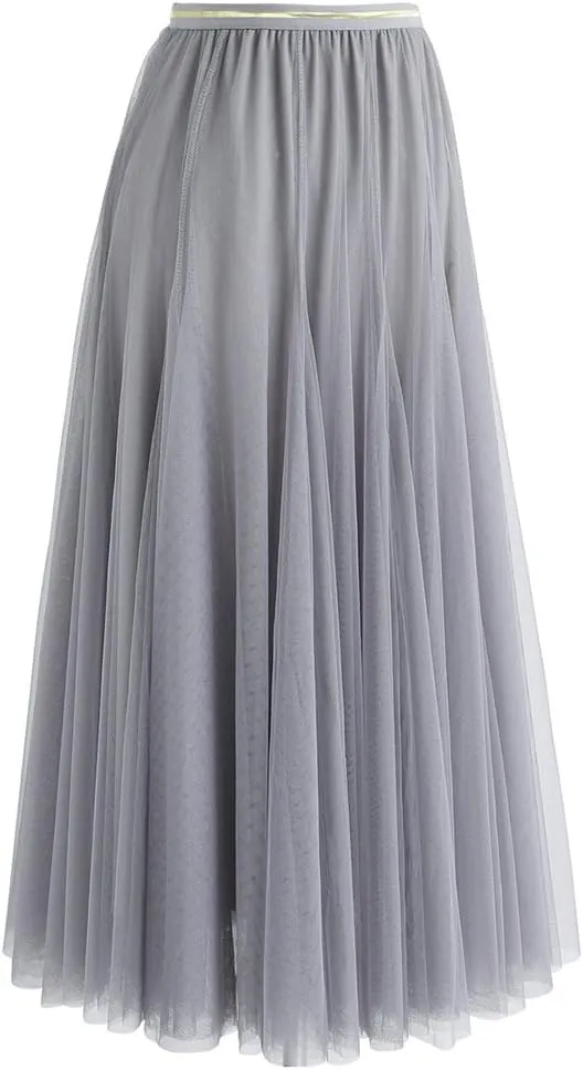 CHICWISH Women's Lilac/Cream/Grey/Pink/Black Layered Mesh Ballet Prom Party Tulle Tutu A-Line Maxi Skirt