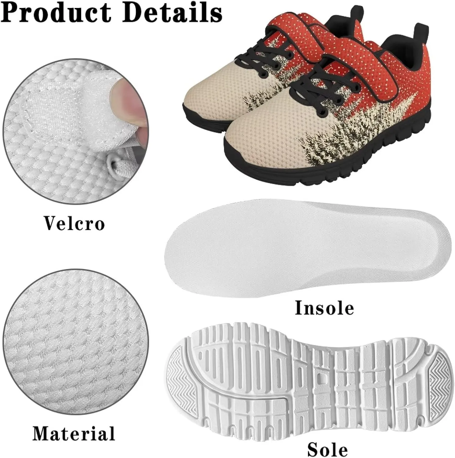 Christmas Kids Running Shoes Boys Girls Lightweight Breathable Sports Shoes Non-Slip Sneakers Hook-and-Loop Strap Shoes for Little Kid SizeUS11-15