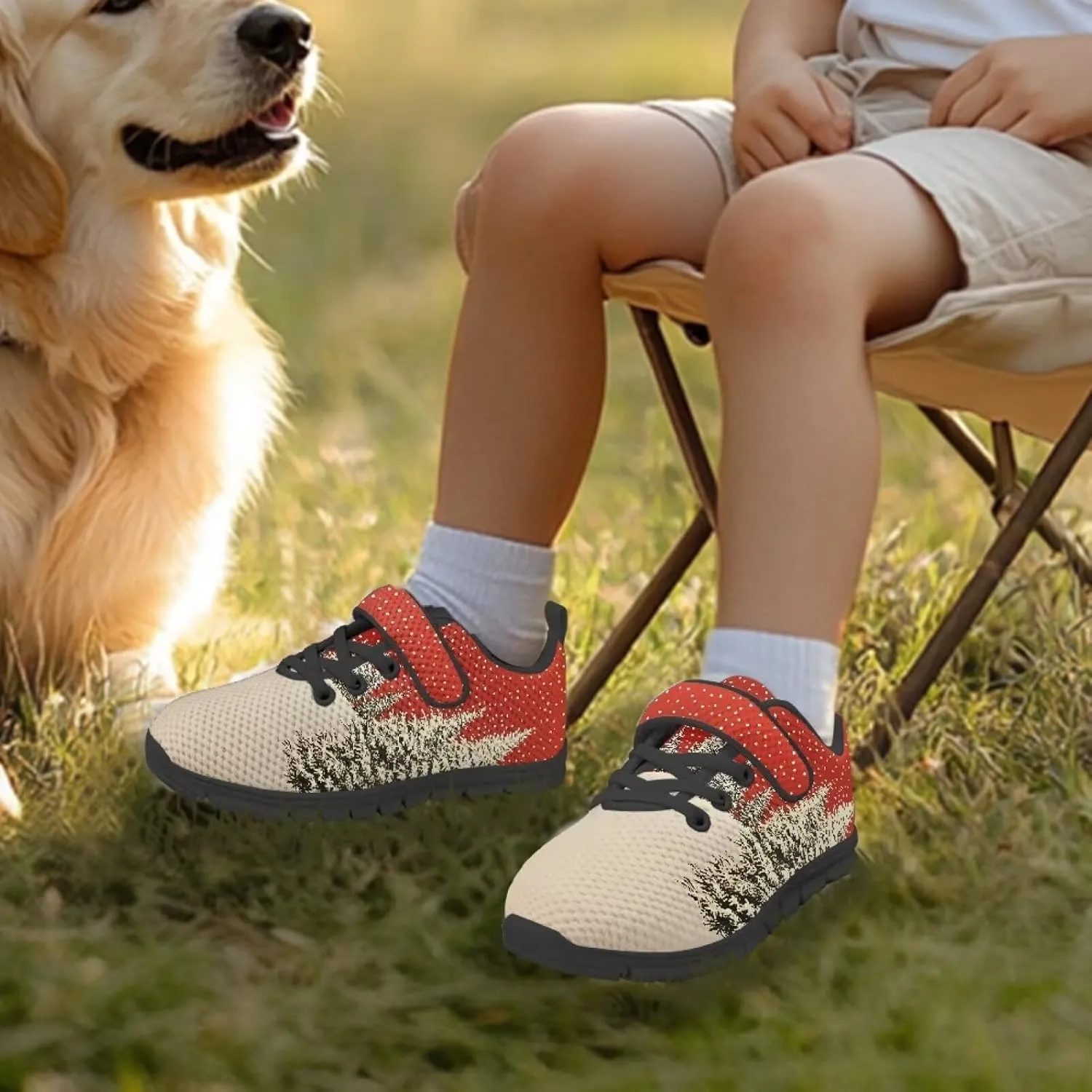 Christmas Kids Running Shoes Boys Girls Lightweight Breathable Sports Shoes Non-Slip Sneakers Hook-and-Loop Strap Shoes for Little Kid SizeUS11-15