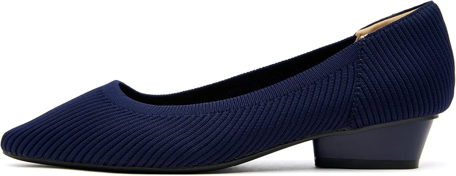 Chunky Heels for Women Knit Ballet Shoes Pointed Toe Low Heel Mesh Comfortable Block Pumps Dress Shoes