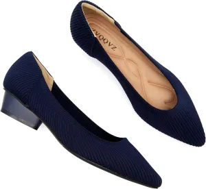Chunky Heels for Women Knit Ballet Shoes Pointed Toe Low Heel Mesh Comfortable Block Pumps Dress Shoes