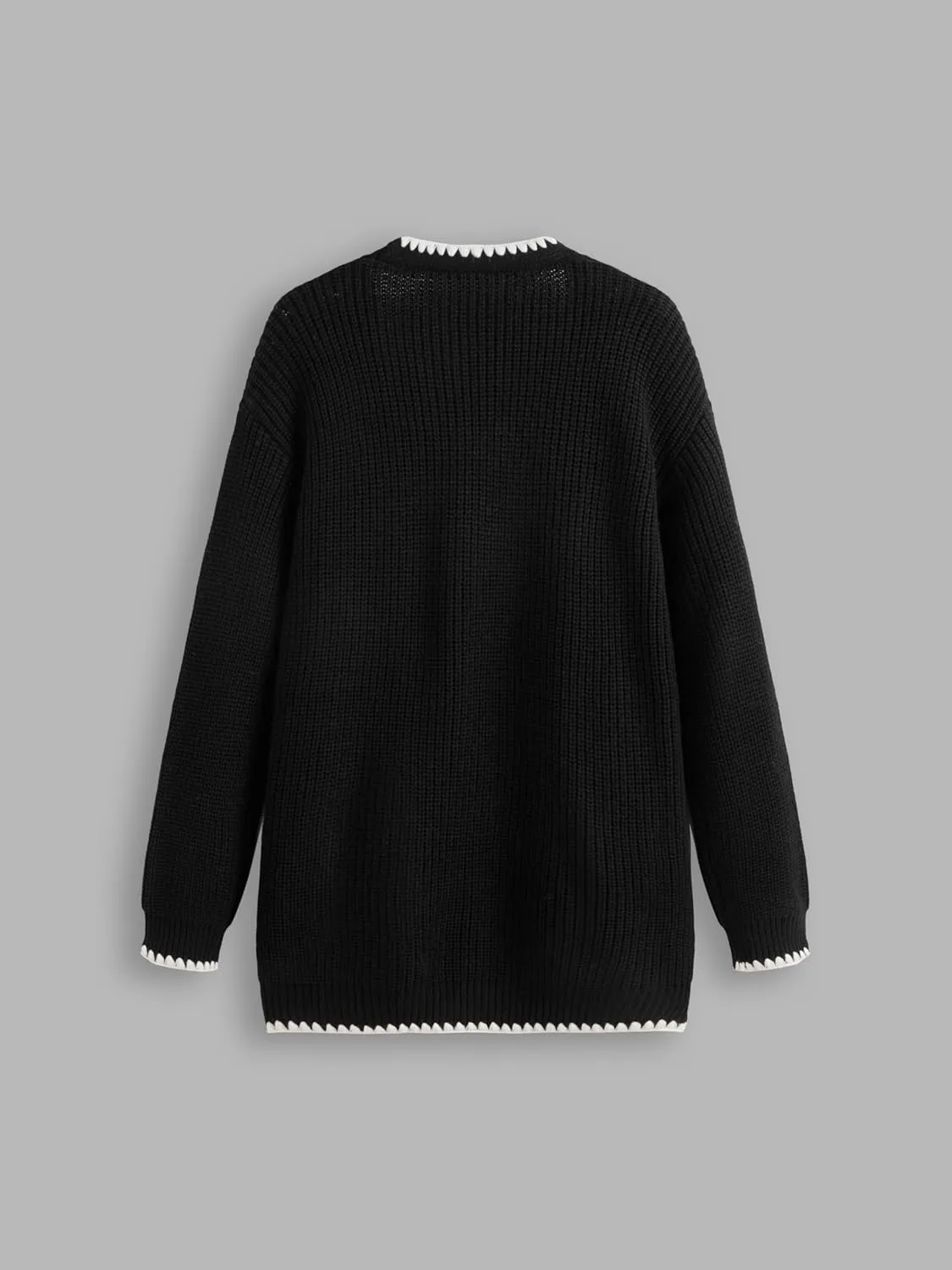 CIDER Knit V-Neck Solid Contrasting Binding Cardigan