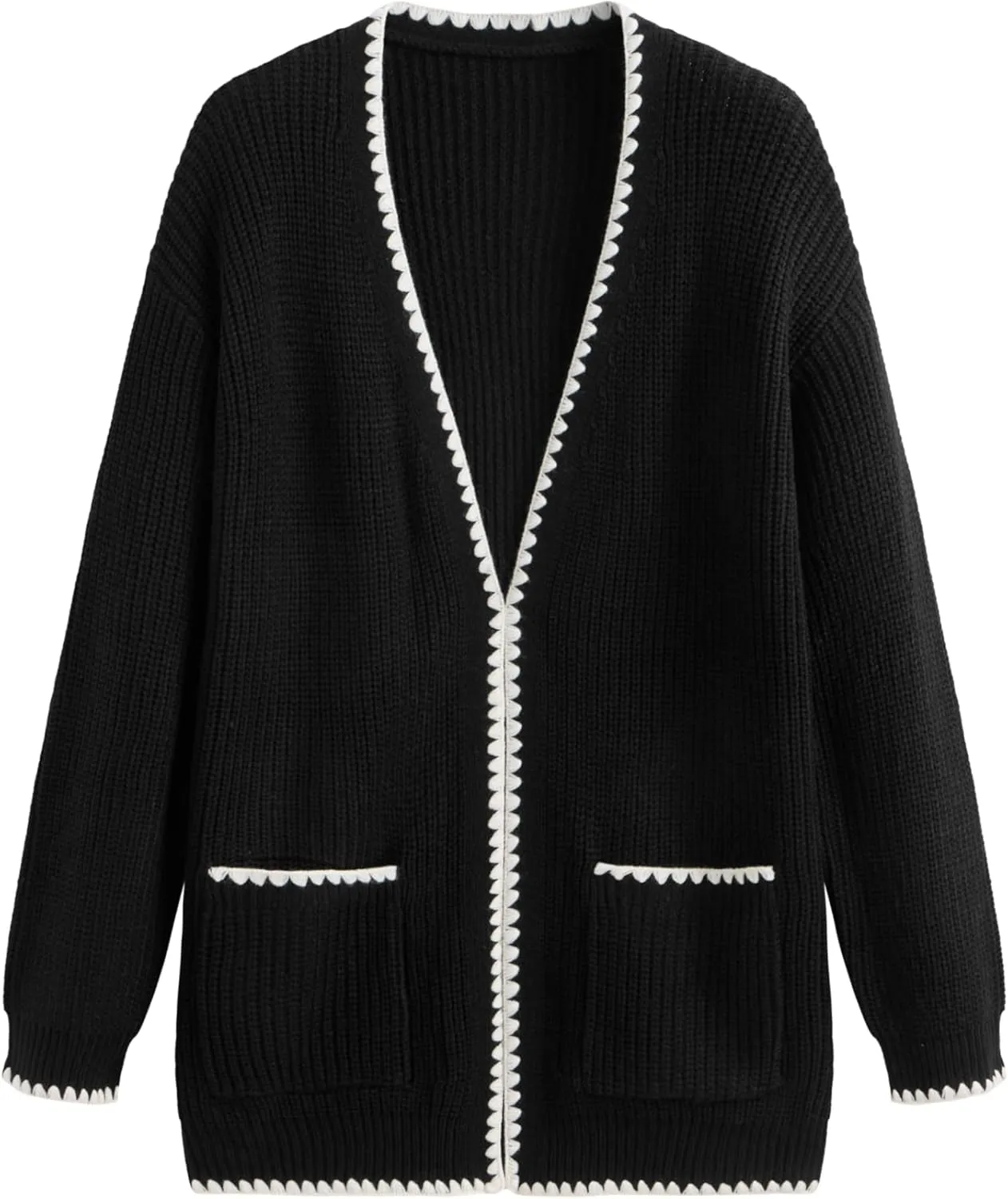 CIDER Knit V-Neck Solid Contrasting Binding Cardigan