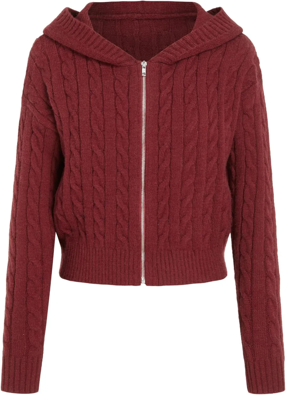 CIDER Women's Zip Up Hoodie Cardigan Cable Knit Long Sleeve Knitter Crop Tops Sweater