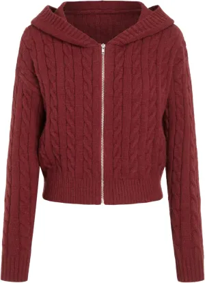 CIDER Women's Zip Up Hoodie Cardigan Cable Knit Long Sleeve Knitter Crop Tops Sweater