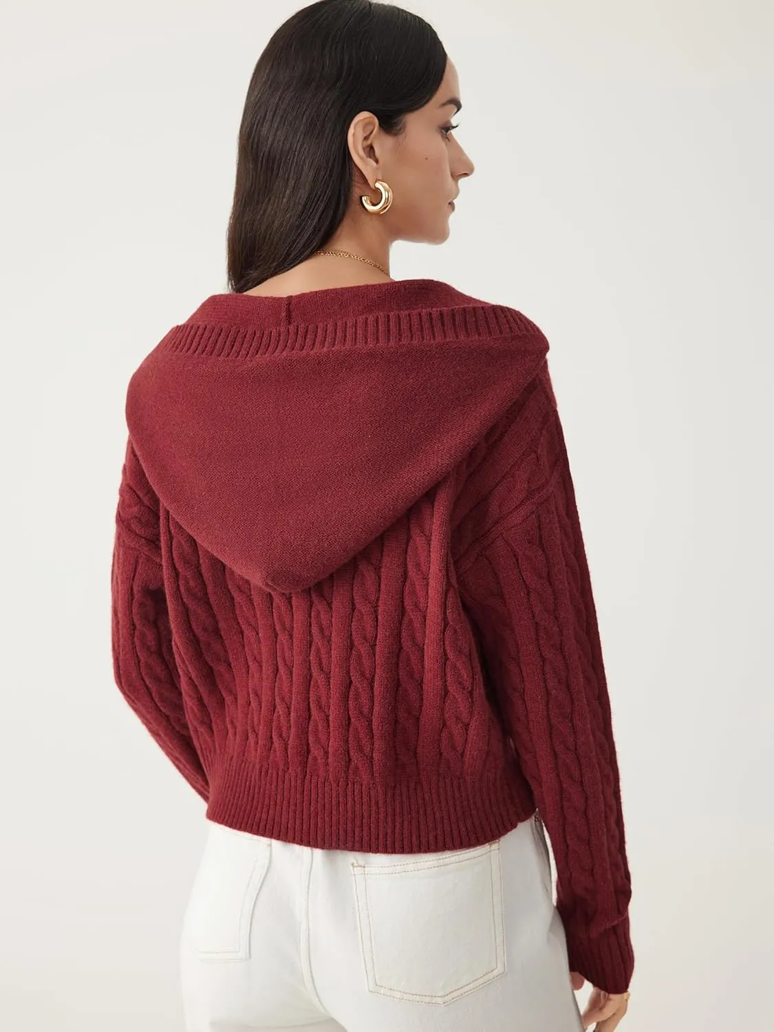 CIDER Women's Zip Up Hoodie Cardigan Cable Knit Long Sleeve Knitter Crop Tops Sweater
