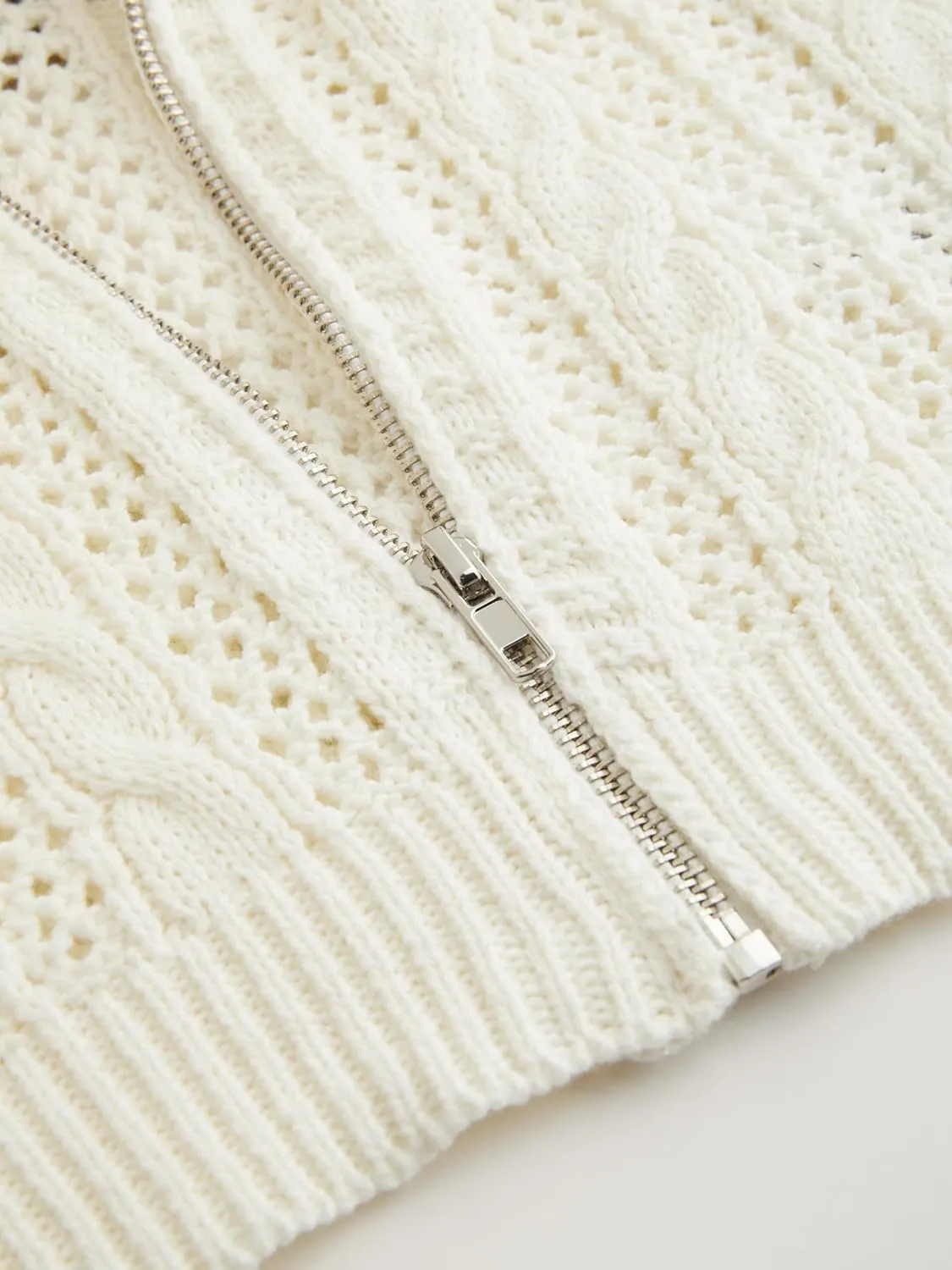 CIDER Women’s Zip Up Hoodie Crop Top Hollow Out Knitted Long Sleeve Cardigan Jacket Sweatshirt