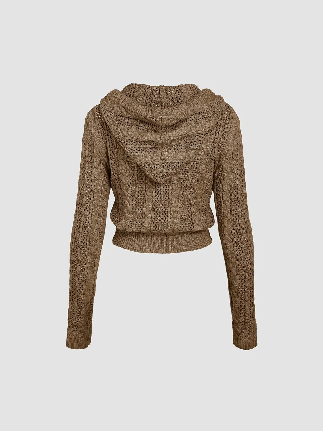 CIDER Women’s Zip Up Hoodie Crop Top Hollow Out Knitted Long Sleeve Cardigan Jacket Sweatshirt