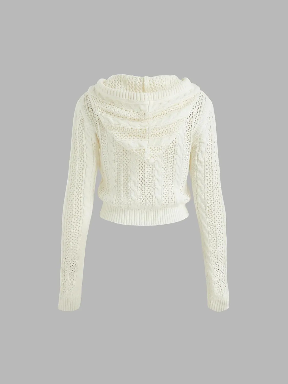 CIDER Women’s Zip Up Hoodie Crop Top Hollow Out Knitted Long Sleeve Cardigan Jacket Sweatshirt