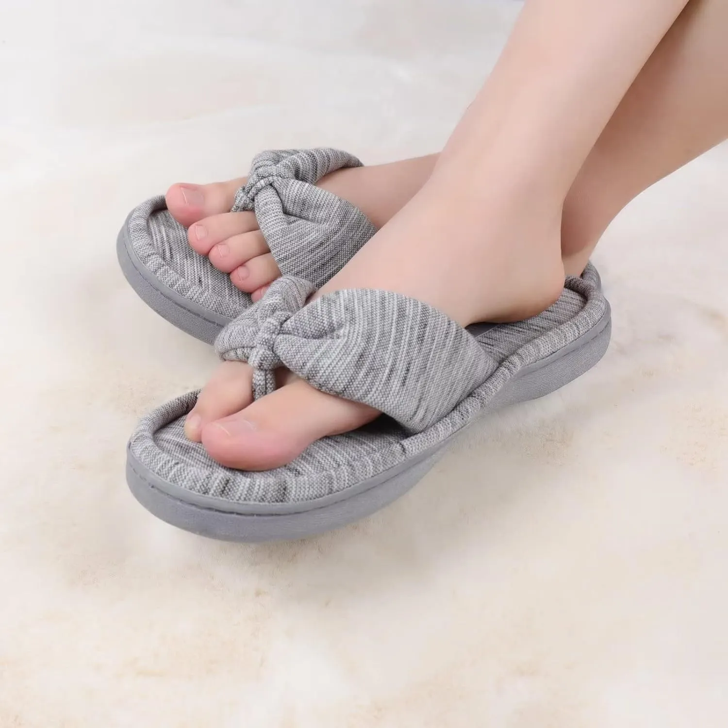 CIOR Women's Cozy Memory Foam Spa Thong Flip Flops House Indoor Slippers Plush Gridding Velvet Lining Clog Style-U1MTW017-0716
