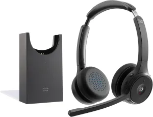 Cisco Headset 722, Wireless Dual On-Ear Bluetooth Headphones, Webex Button, USB-A HD Bluetooth Adapter, Soft Case, Charging Stand, Carbon Black, 2-Year Limited Liability Warranty (HS-WL-722-BUNAS-C)
