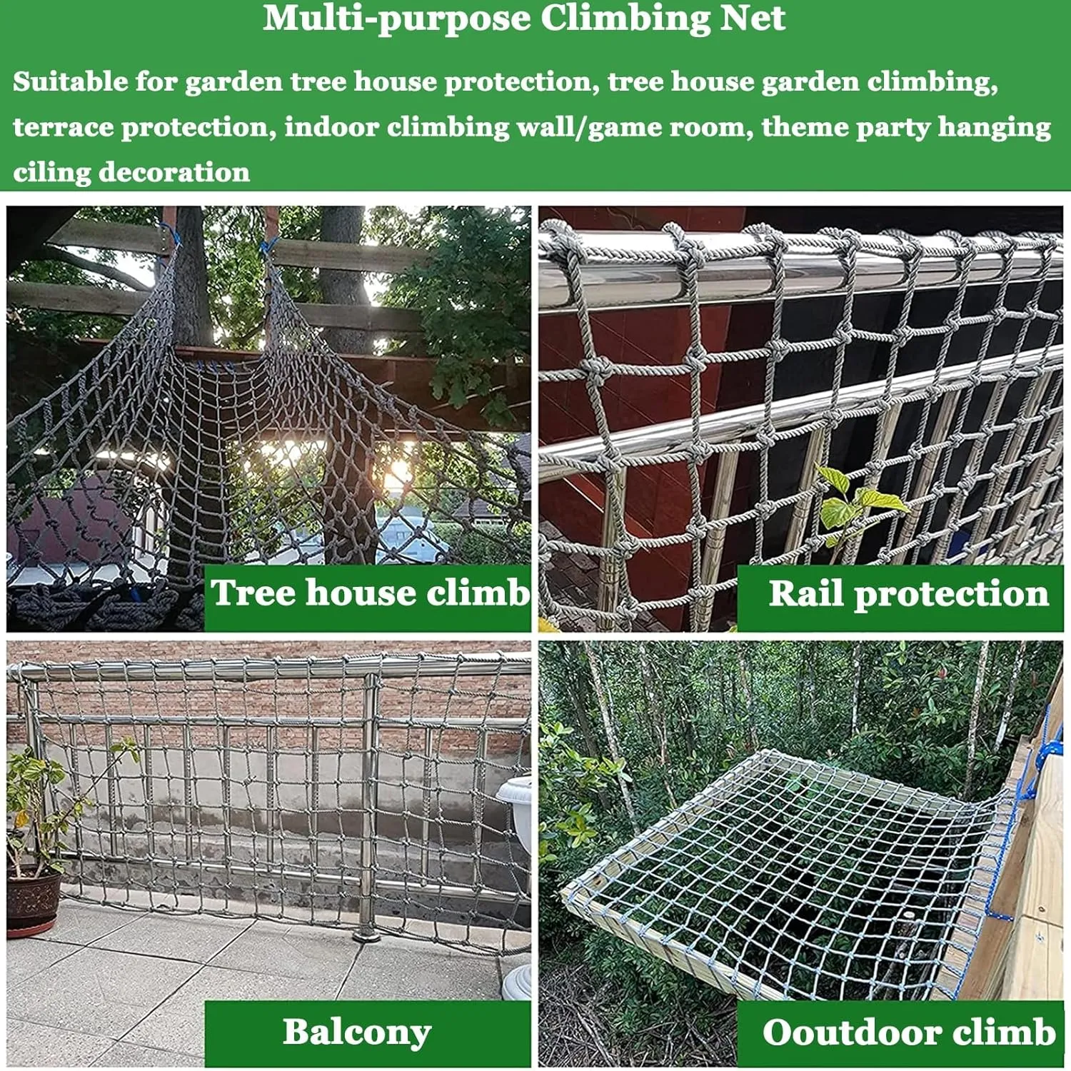 Climbing Net for Playground 0.39Inch Thick Rope Safety Fence Net Backyard Climbing Frame Net Cargo Rope Ladder Truck Trailer Fence Netting,4Mx6M(13.1FTx19.7FT)