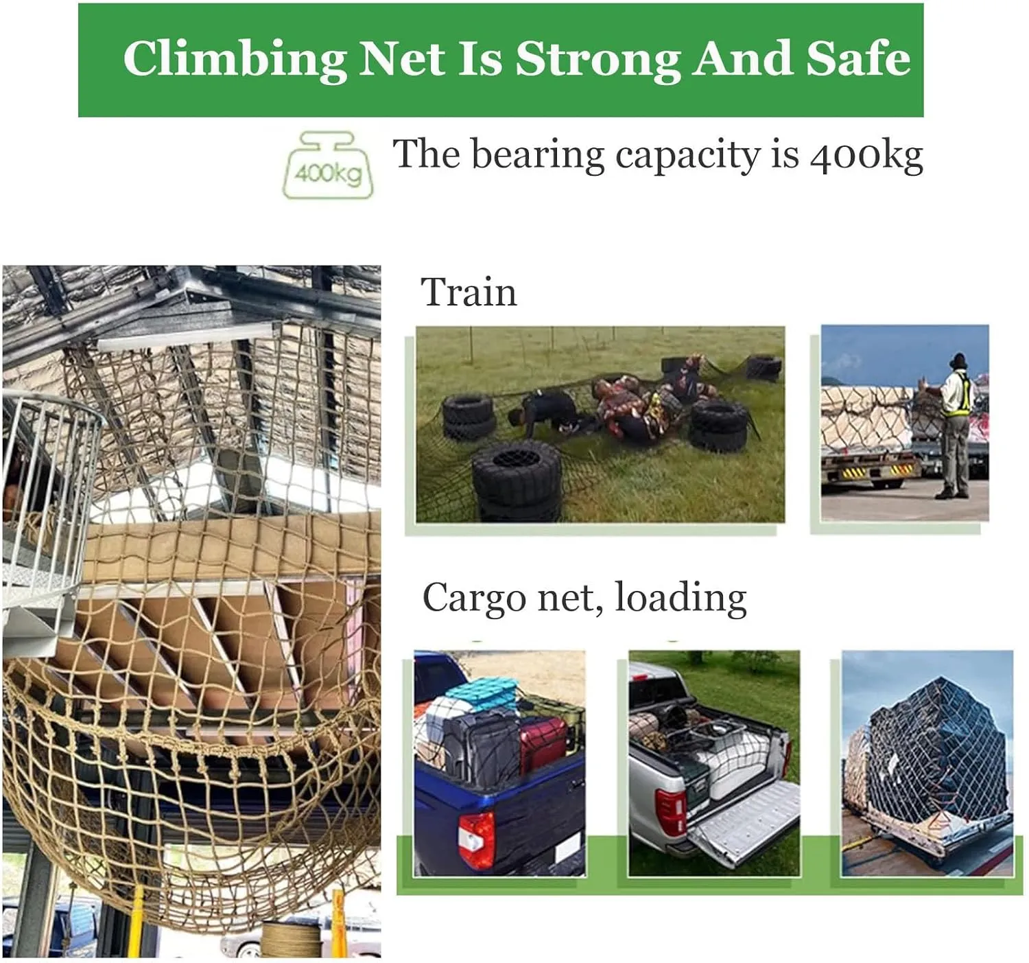 Climbing Net for Playground 0.39Inch Thick Rope Safety Fence Net Backyard Climbing Frame Net Cargo Rope Ladder Truck Trailer Fence Netting,4Mx6M(13.1FTx19.7FT)