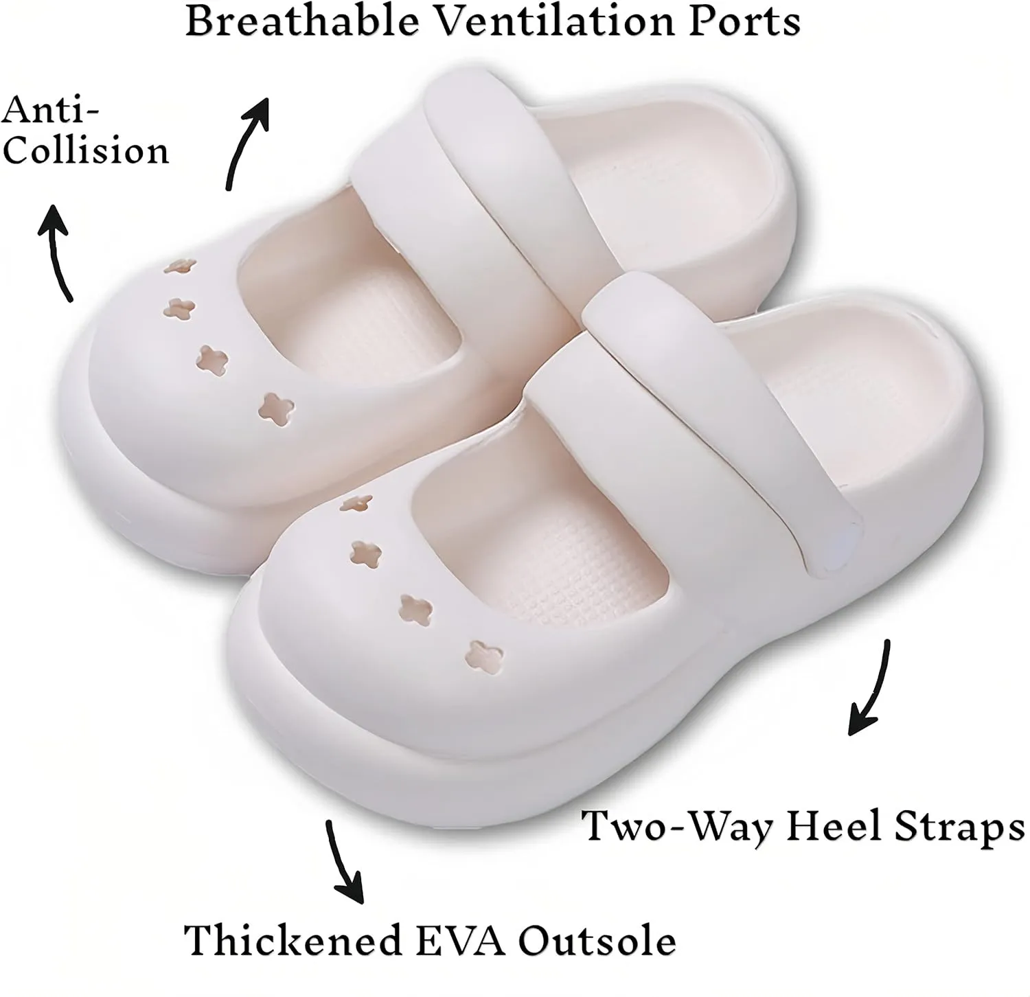 Cloud Double Strap Clogs Comfort Sandals Mary and Jane Flat Slides Cushion Platform Lightweight Waterproof Anti-Skid Soft EVA Shoes Summer Essentials for Women and Girls Cozy Bathroom Shower Pool Beach Indoor and Outdoor