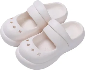 Cloud Double Strap Clogs Comfort Sandals Mary and Jane Flat Slides Cushion Platform Lightweight Waterproof Anti-Skid Soft EVA Shoes Summer Essentials for Women and Girls Cozy Bathroom Shower Pool Beach Indoor and Outdoor
