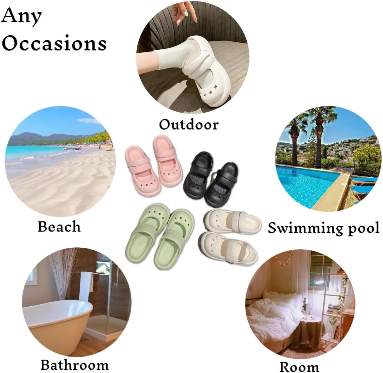 Cloud Double Strap Clogs Comfort Sandals Mary and Jane Flat Slides Cushion Platform Lightweight Waterproof Anti-Skid Soft EVA Shoes Summer Essentials for Women and Girls Cozy Bathroom Shower Pool Beach Indoor and Outdoor