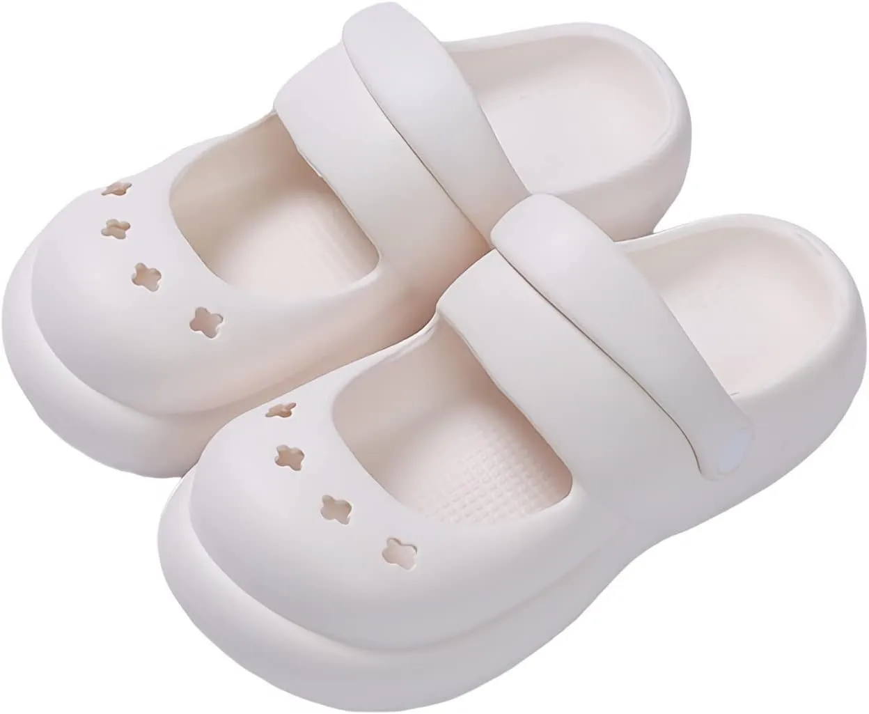 Cloud Double Strap Clogs Comfort Sandals Mary and Jane Flat Slides Cushion Platform Lightweight Waterproof Anti-Skid Soft EVA Shoes Summer Essentials for Women and Girls Cozy Bathroom Shower Pool Beach Indoor and Outdoor