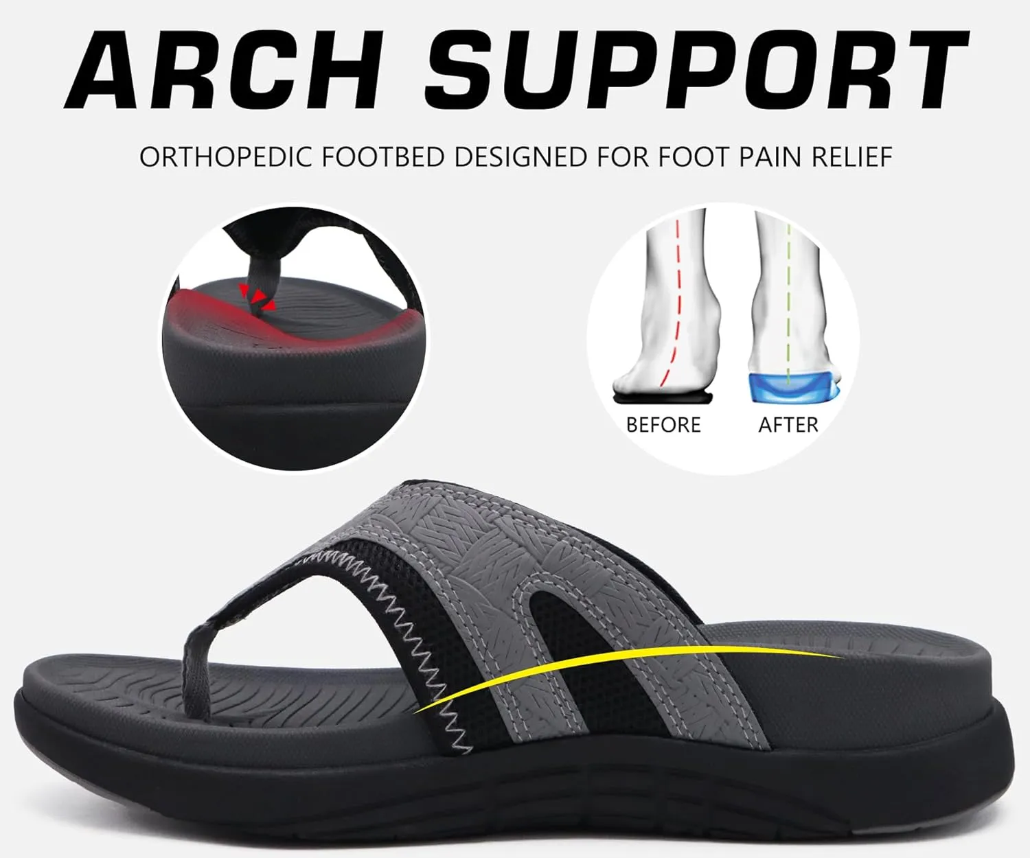 COFACE Flip Flops for Men with Arch Support Comfortable Man Thong Sandals Adjustable Beach Flip-flop Outdoor