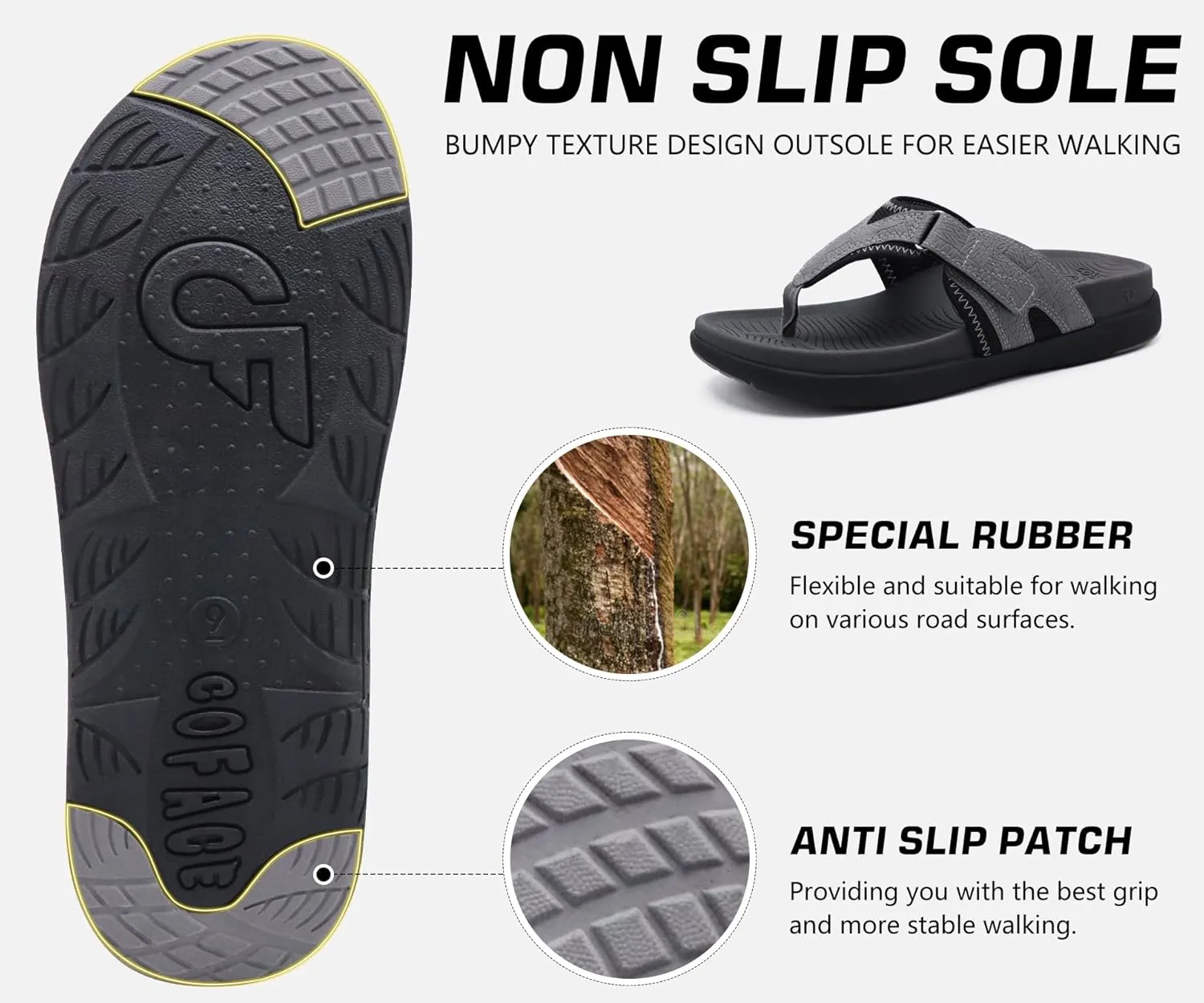COFACE Flip Flops for Men with Arch Support Comfortable Man Thong Sandals Adjustable Beach Flip-flop Outdoor